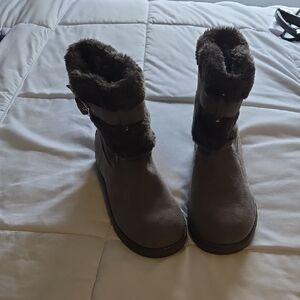 G by Guess Gray Faux Fur Winter Boots